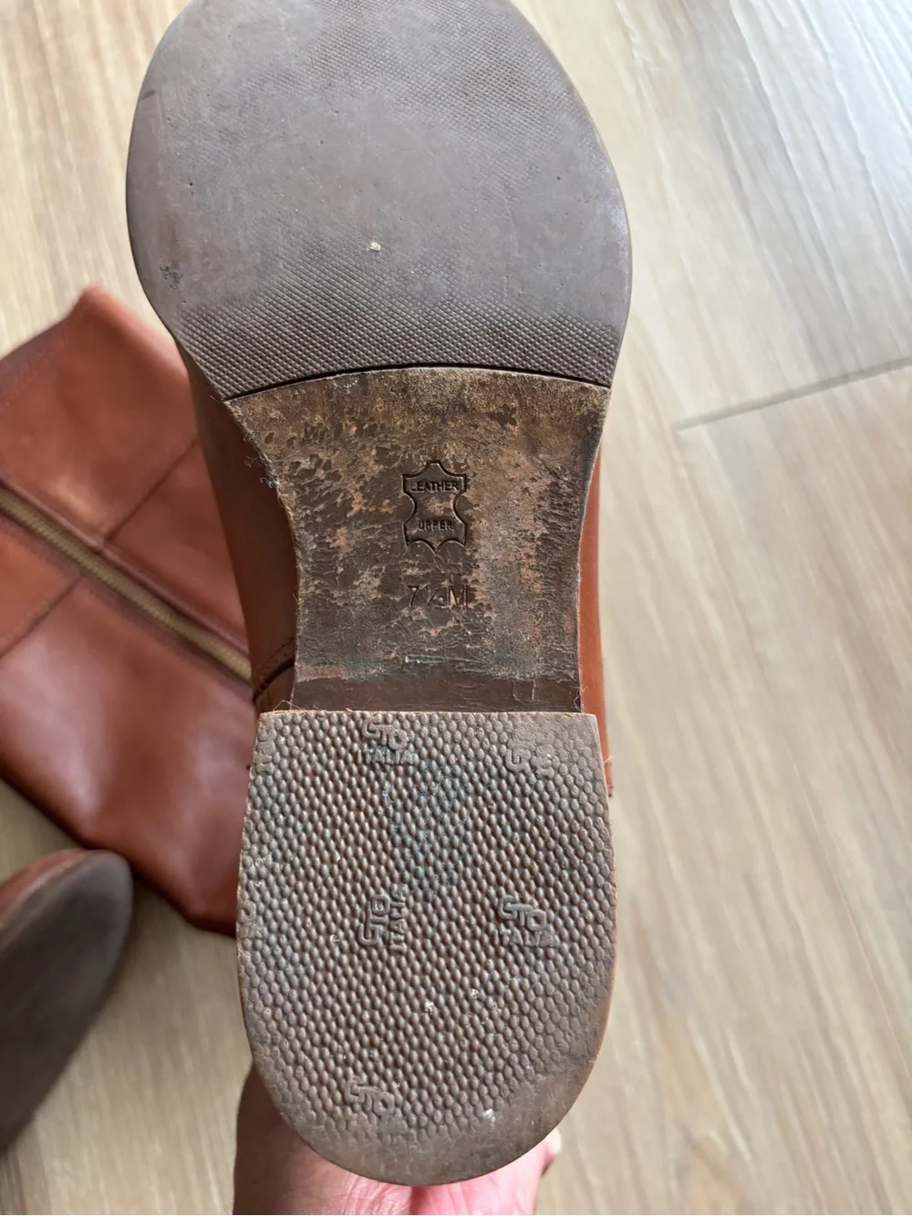 Tory Burch Riding Boots Brown Leather Logo Womens US 7.5 Classic Cowgirl Preppy